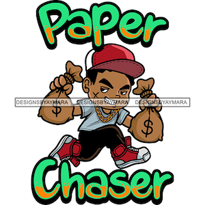 Paper Chaser Hustler Ten Boy Running Carrying Money Bags Baseball Hat Bank Dollar Cash Hustle Scarface Vector Designs SVG PNG JPG Cut Files