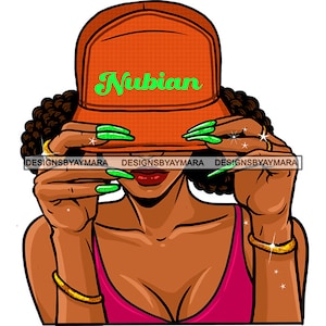 Latina Woman Wearing Baseball Hat Cap Dope Nubian Melanin Long Nails Sexy Diva Afro Puff Hairstyle JPG PNG Designs Cricut Silhouette Cutting