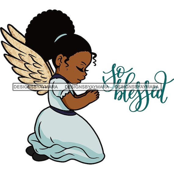Praying African American Small Angel Girl 