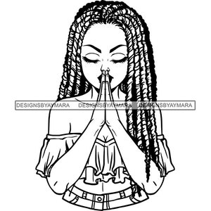 Afro-Américaine Femme Noire Fille Lady Praying God Prayer Pray Faith Melanin Religion Nubian SVG PNG JPG Vector Clipart Circuit Cut Cutting