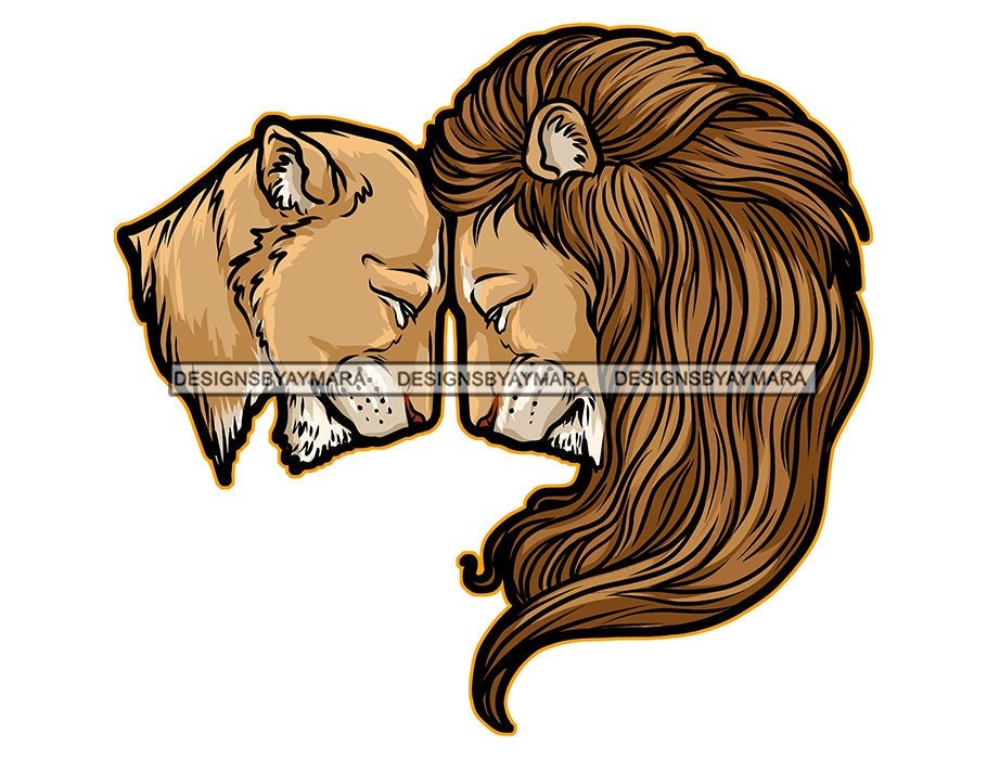 Hand drawn lion and lioness couple in love shaped symbol luxury vector  illustration for tattoo tshirt Stock Vector  Adobe Stock