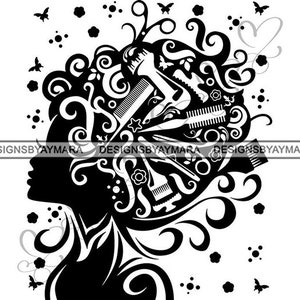 Hair Style Salon Beauty Scissors Comb Hairdresser Female Fashion   .SVG .EPS .PNG Vector Space Clipart Digital Download Circuit Cut Cutting
