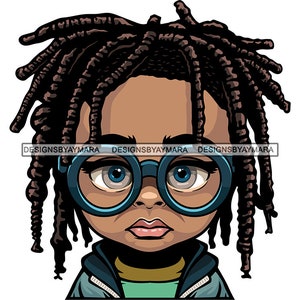 Handsome Black Baby Boy Wearing Cute Reading Glasses Toddler Dreadlocks Hairstyle Locs Hair Dreads SVG PNG JPG Cutting Files Vector Designs