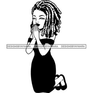 African American Woman Girl Praying Kneeling God Prayer Pray Faith Melanin Religion Nubian SVG PNG JPG Vector Clipart Circuit Cut Cutting