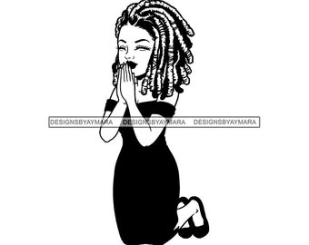 African American Woman Girl Praying Kneeling God Prayer Pray Faith Melanin Religion Nubian SVG PNG JPG Vector Clipart Circuit Cut Cutting