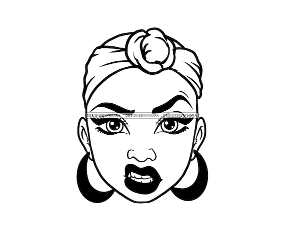 Download Afro Woman SVG Mean Face Headband Bald Melanin Nubian ...