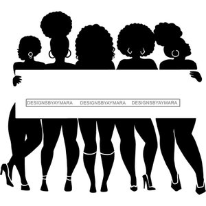 バナーを持つアフロの曲線美の女性メラニンヌビア黒人少女マジックSVG JPG PNGレイヤーベクターデザインクリップアートクリカットシルエットカットカッティング