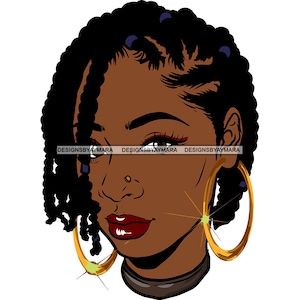Afro Lady negro hermosa mujer bambú pendientes hermosas melanina popping cara encantadora SVG PNG JPG vector clipart corte cortar archivos de corte
