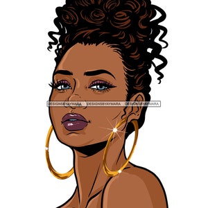 Afro Lady negro hermosa mujer bambú pendientes hermosas melanina popping cara encantadora SVG PNG JPG vector clipart corte cortar archivos de corte