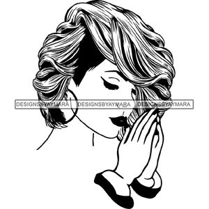 Afro Woman Praying Begging Asking Ask Meditation Pray Prayers God Lord Faith Religion SVG .JPG.PNG Vector Clipart Cricut Circuit Cut Cutting