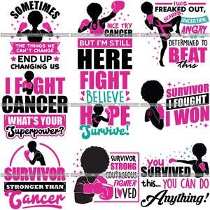 Bundle 9 Starke Frau Power Cancer Survivor SVG Respekt Kämpfer Glaube Glaube Gott Frau. EPS .PNG Vektor Clipart Schaltung Cut Cutting