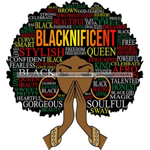Afro Woman Praying God Blacknificent Soulful Confident Black Girl Magic SVG JPG PNG Vector Clipart Cricut Silhouette Circuit Cut Cutting