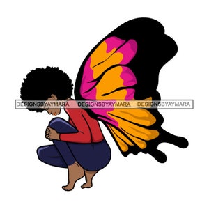 Afro Schmetterling Frau Flügel Bare Feet Passion Dream Girl Hipster Melanin SVG JPG PNG Vektor Designs Clipart Cricut Silhouette Cut Cutting