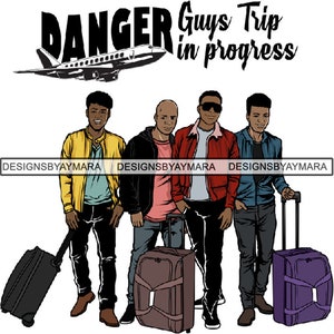 Homem Fuga Caras Amigos Viagem Modo de Férias Esquadrão Metas Afro Americano Masculino .SVG PNG JPG Vetor Clipart Imprimir arquivo não para corte