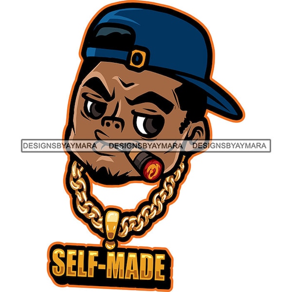 Self-Made Black Young Man Portrait Baseball In Backward Position Hat Smoking Cigar Smoke Dope Boy Drink Vector Designs SVG PNG JPG Cut Files