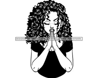 African American Black Woman Girl Lady Praying God Prayer Pray Faith Melanin Religion Nubian SVG PNG JPG Vector Clipart Circuit Cut Cutting