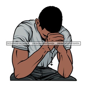 Black Man Praying Asking God Bible Grace Catholicism Christianity Concepts Hand Holding  .SVG .JPG .PNG Vector Clipart Vector Cutting Files