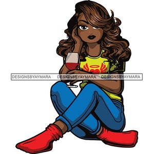 Afro Lola Trinkwein SVG Nubian Queen Fabelhafte Frau Melanin Popping Classy Diva Lady .JPG.PNG Vektor Clipart Cricut Cut Cutting Files