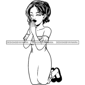 Afroamerikanische Frau Mädchen beten knien Gott Gebet beten Glauben Melanin Religion nubischen SVG PNG JPG Vektor Clipart Schaltung schneiden