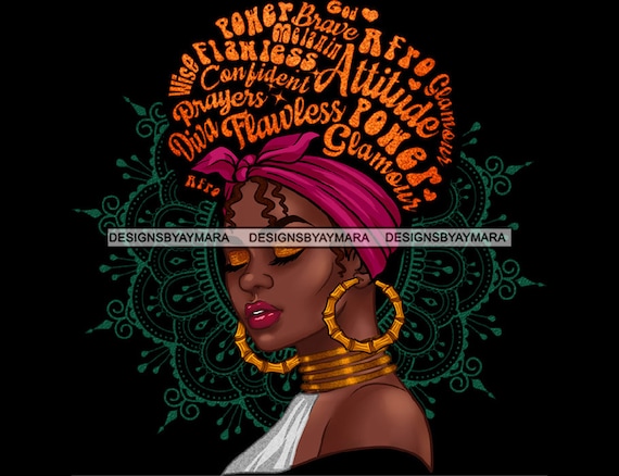 Afro Woman Headband Messy Bun Puff Brave Flawless Confident | Etsy