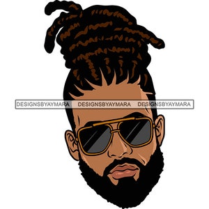 Good Looking African American Man Head-shot Sunglasses Beard Bearded Locs Bun Hairstyle Masculine SVG PNG JPG Print Cutting Vector Designs