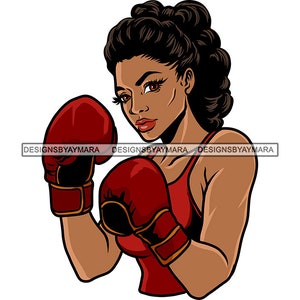 Melanin Fighter Boxer Woman Boxing Gloves Sport Athletic Strong Fit Training Kickboxing Fight SVG PNG JPG Art Sublimation Cut Designs Print