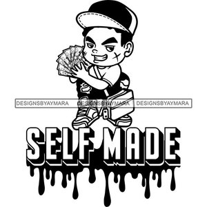 Self-Made Ten Boy Baseball Hat Bragging Showing Off Money Spread Franklin Dollar Cash Dope Boy Scarface Vector Designs SVG PNG JPG Cut Files