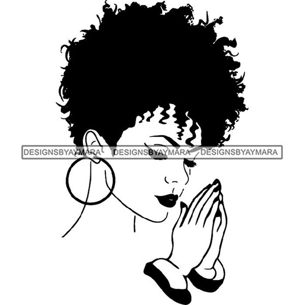 Afro Woman Praying Begging Asking Ask Meditation Pray Prayers God Lord Faith Religion SVG .JPG.PNG Vector Clipart Cricut Circuit Cut Cutting