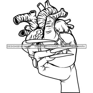 Woman Hands Holding Human Heart Valves Vital Organ Pumping Blood Long Nails Emotional Heartbreak SVG PNG JPG Print Cutting Vector Designs