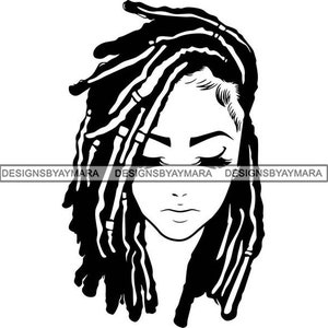 Svart kvinna drottning Diva dreadlocks frisyr elegant dam nubisk afroamerikansk SVG .JPG.PNG vektor clipart Cricut silhuett klipp klippning