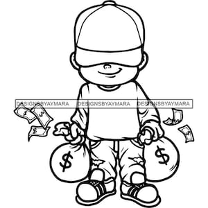 Hustler Boy Toddler tenant des sacs pleins d’argent Casquette de baseball sans visage Grind Bank Dope Sublimation Vector Designs SVG PNG JPG Cutting Files
