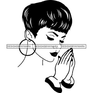 Afro Woman Praying Begging Asking Ask Meditation Pray Prayers God Lord Faith Religion SVG .JPG.PNG Vector Clipart Cricut Circuit Cut Cutting