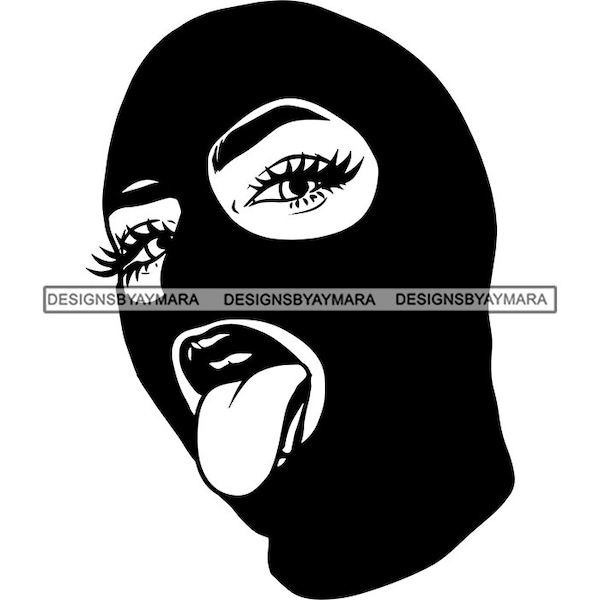 Gangster Woman Wearing Ski Mask Facemask Burglar Tongue Out Ghetto Street Dope Girl Sublimation Designs SVG PNG JPG Vector Cricut Cutting