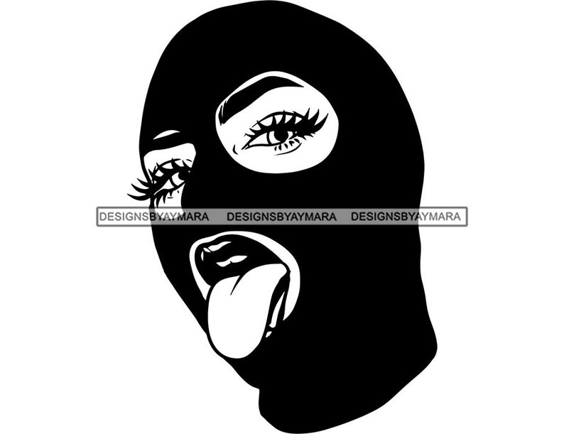 Puede incluir: Ilustraci&oacute;n en blanco y negro de una persona con una m&aacute;scara de esqu&iacute; con un ojo y la lengua fuera.