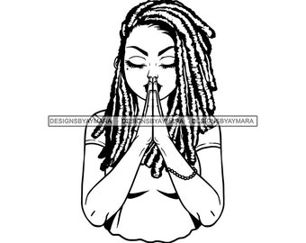 African American Black Woman Girl Lady Praying God Prayer Pray Faith Melanin Religion Nubian SVG PNG JPG Vector Clipart Circuit Cut Cutting