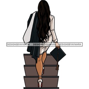 Graduación Mujer 2023 Escaleras Diploma Bata Gorra Borla Graduado Graduado Certificado académico SVG PNG JPG Diseños de vectores de corte de impresión