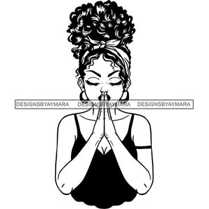 Afroamerikanische schwarze Frau Mädchen Lady beten Gott Gebet Beten Glauben Melanin Religion nubischen SVG PNG JPG Vektor Clipart Schaltung schneiden