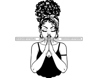 African American Black Woman Girl Lady Praying God Prayer Pray Faith Melanin Religion Nubian SVG PNG JPG Vector Clipart Circuit Cut Cutting