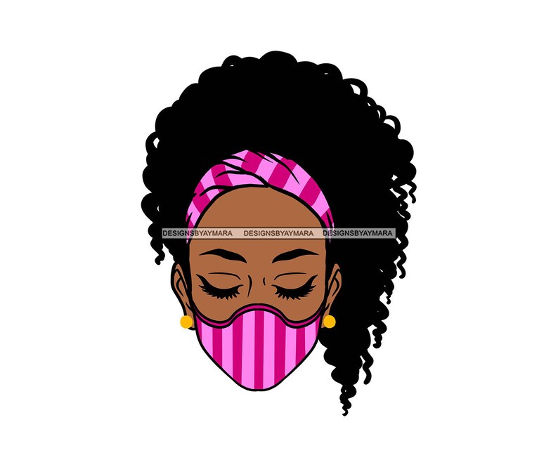 Afro Woman SVG Wearing Face Mask Afro Puff Headband