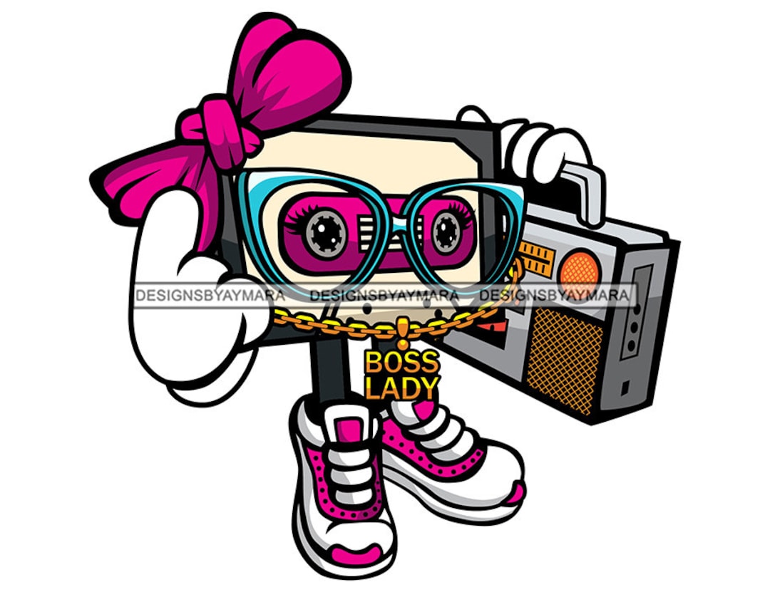 Cassette Cartoon Character Girl Boombox Radio Retro Music Hip Etsy