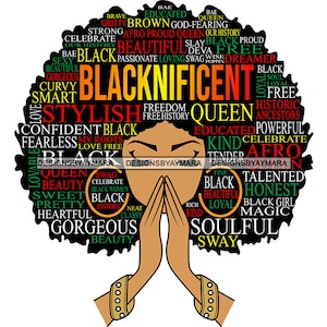 Afro Woman Praying God Blacknificent Soulful Confident Black Girl Magic SVG JPG PNG Vector Clipart Cricut Silhouette Circuit Cut Cutting