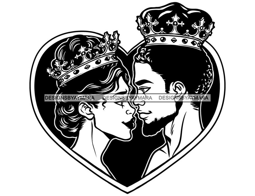 King And Queen Couple Design Black Text And Gold Crown Isolated On White  Background Stock Illustration - Download Image Now - iStock