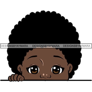 Peek a Boo I See You Baby Boo Girl Afro Puff Nubian Cute Little Kid Afroamericano SVG . Eps. PNG Vector Clipart No para cortar
