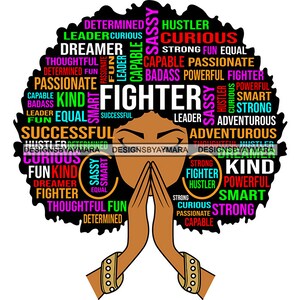 Afro Woman Praying God Hair Quotes Queen African American Lady Educated Nubian SVG JPG PNG Vector Clipart Circuit Cut Cutting Silhouette