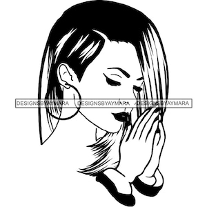 Afro Woman Praying Begging Asking Ask Meditation Pray Prayers God Lord Faith Religion SVG .JPG.PNG Vector Clipart Cricut Circuit Cut Cutting