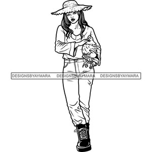 Farmer Countrywoman Woman Carrying Chicken Farm Farming Rural worker Crop grower Agriculturalist SVG PNG JPG Cut Cutting Sublimation Designs