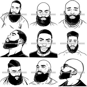 Pacote 9 Homem Atraente Barbudo Bonito Hipster Modelo Moda Masculino Cara Estiloso Bigode Close-up Macho Viril SVG PNG JPG Cricut Corte Corte