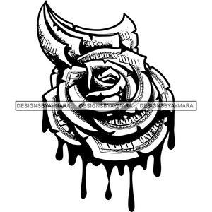 Geld Geld Rote Rose Tropfen Dollar Grind Schleifen Hustling Bank Hustler 100 Dollar Schein Franklin Vektor Designs SVG PNG JPG Plotterdateien