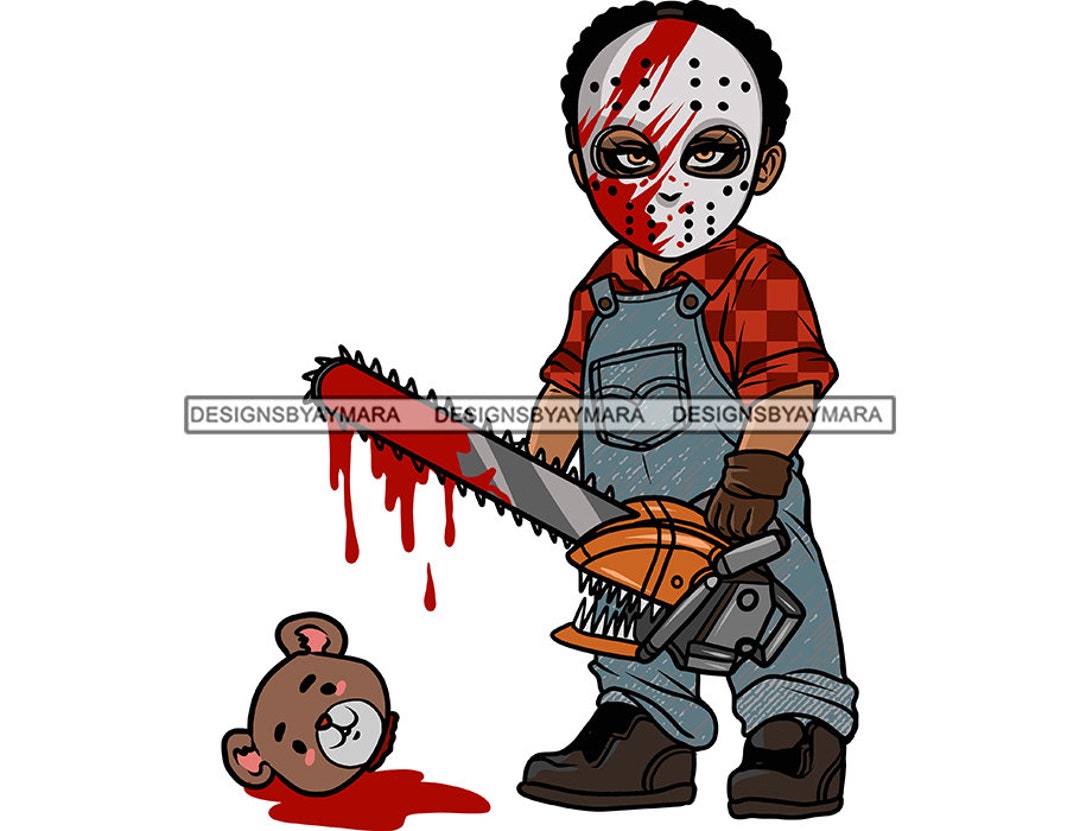 Psychopathic Scary Creepy Toddler Boy Hockey Mask Chainsaw Gun Blood