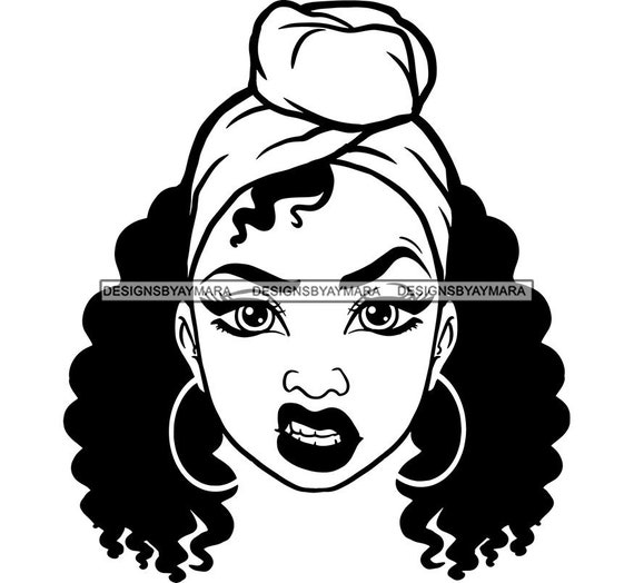 Download Afro Woman SVG Mean Face Headband Melanin Popping Nubian ...